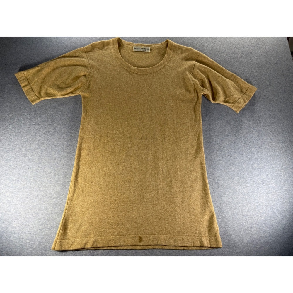 Belinda Robertson Cashmere Silk Sweater Knit T-Shirt Scottish Luxury Tan Small